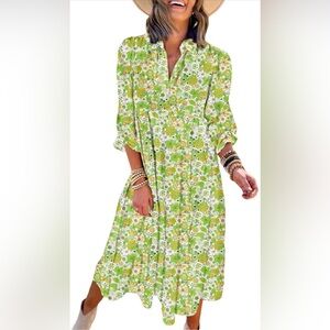 Dokotoo Women's Bohemian Floral Dresses 2025 Long Puff Sleeve V Neck Beach MuMu